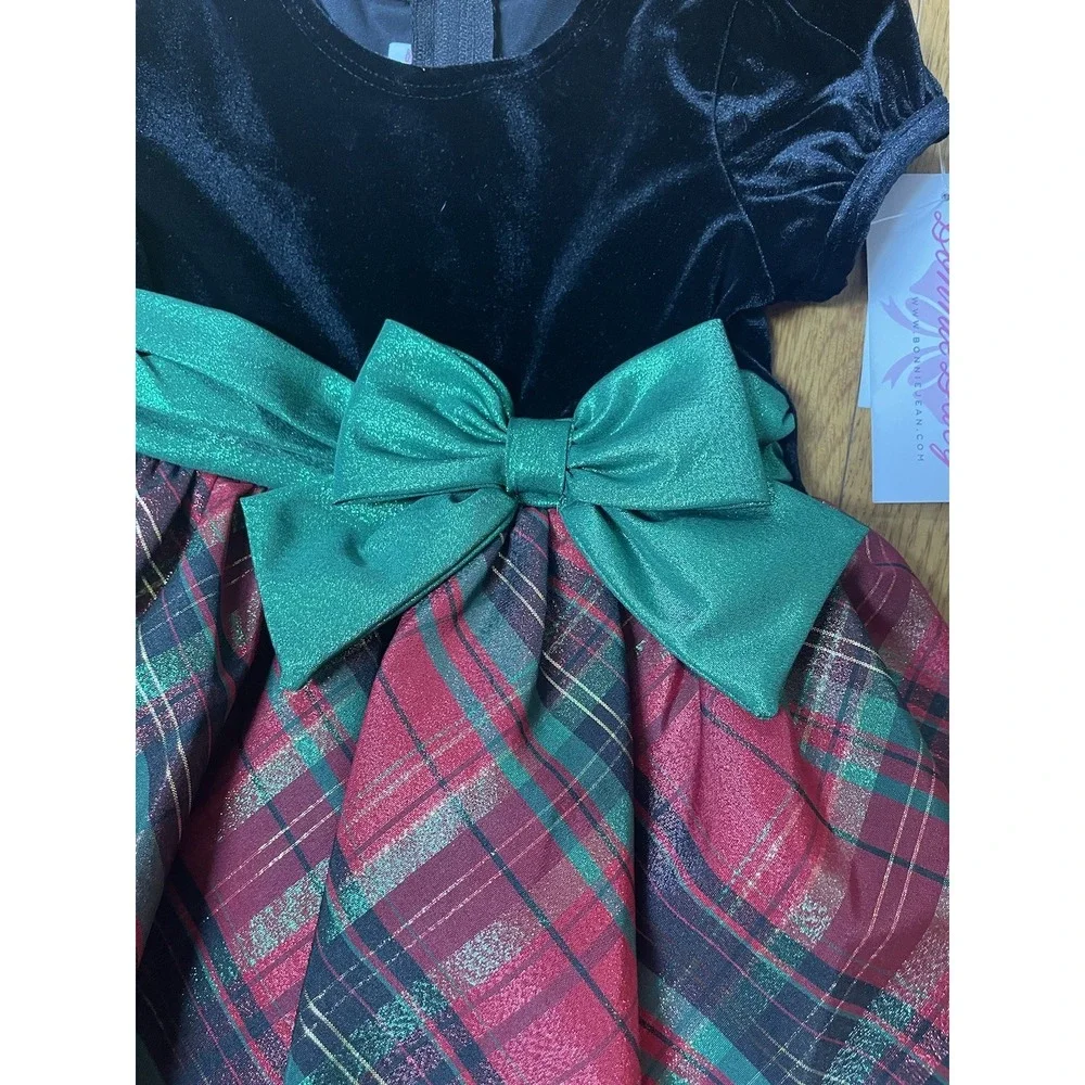 Bonnie Baby Christmas‎ Dress with black velvet and red and green plaid NWT 24mo